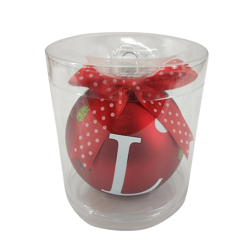 HOLIDAY TIME L RED LETTER GLASS ORNAMENT