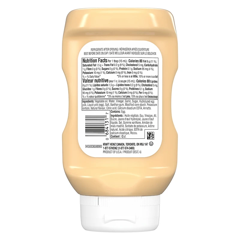 Sauce Style Mayonnaise À La Saveur D'Ail Et De Parmesan, Bouteille Mayonnaise aux cornichons Heinz