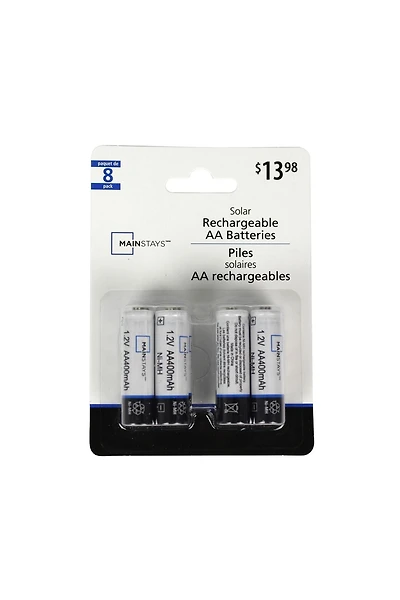 Mainstays Solar Rechargeable AA Batteries 8 Pack