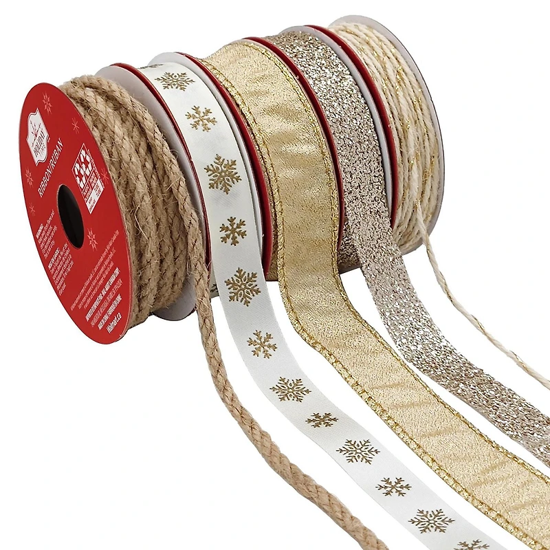 Holiday Time Nature Metallic Tower Ribbon 45Feet