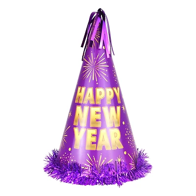 Chapeau conique violet du Nouvel An avec franges et inscription « Bonne année », 1 pièce, décorations festives, une façon originale de célébrer avec style, adulte