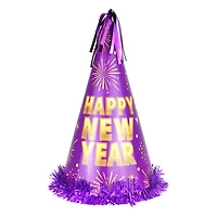 Chapeau conique violet du Nouvel An avec franges et inscription « Bonne année », 1 pièce, décorations festives, une façon originale de célébrer avec style, adulte
