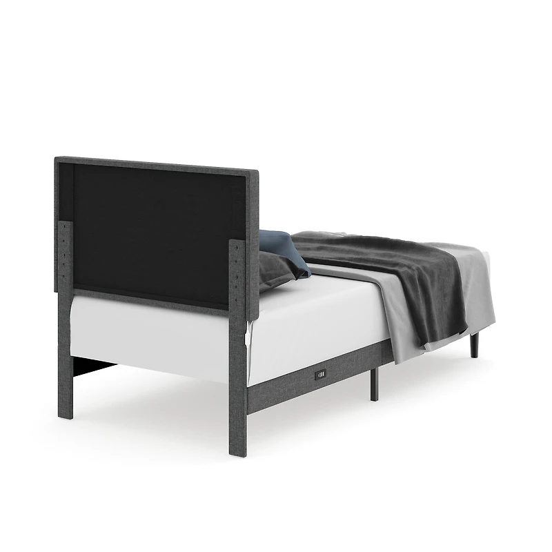Lit simple rembourré Homy Casa avec chargeur et éclairage DEL, tête de lit moderne, gris