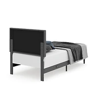 Homy Casa Upholstered Twin Bed with Tech Charging and LED Lights, Modern Headboard, Grey