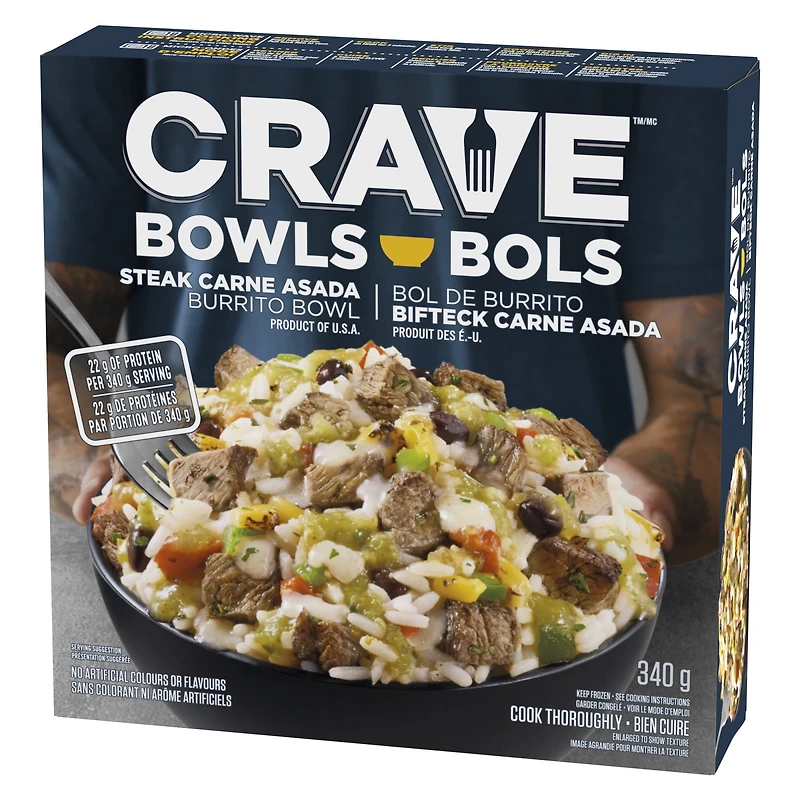 CRAVE Steak Carne Asada Burrito Bowl, 340 g Box, CRAVE CARNE ASADA BURRITO BOWL
