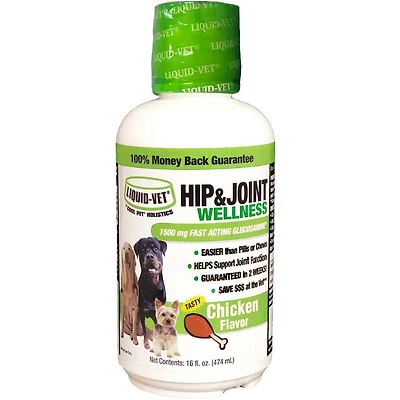 Liquid-Vet Bien-Être Articulaire Glucosamine à Action Rapide pour Chiens – Saveur Poulet, Complément pour la Santé des Articulations, 473 ml Glucosamine, 474 ml