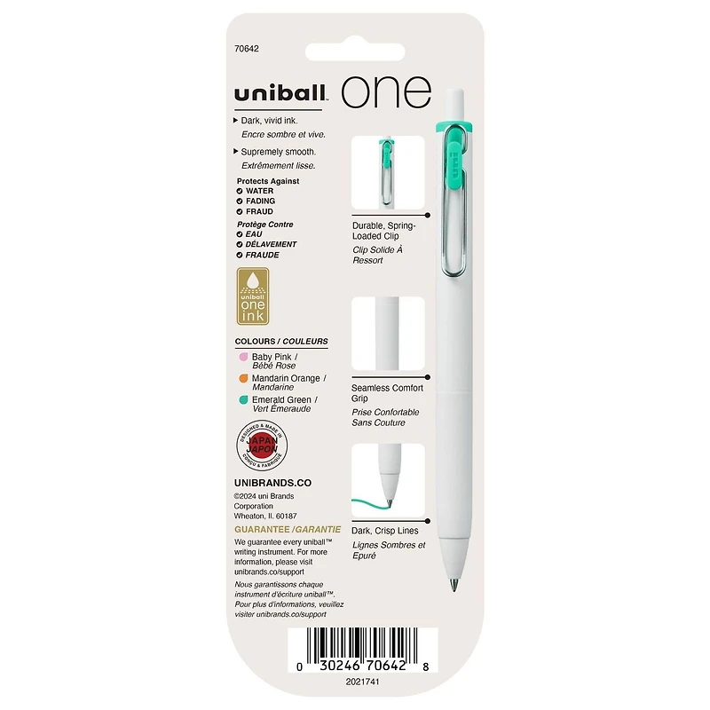 uniball™ one Retractable Gel Pens, Medium Point (0.7mm), Sherbert Ink, 3 Pack, Retractable Gel Pens, 0.7mm