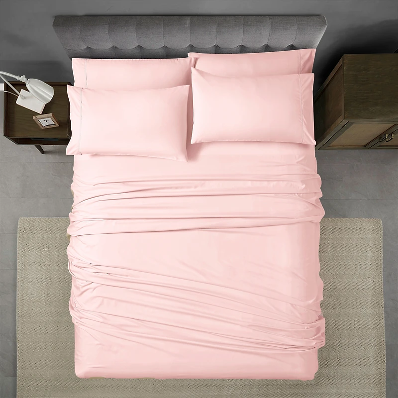 Ensemble de draps de luxe Swift Home 6 pièces avec taie d'oreiller additionnelle, Queen, Rose
