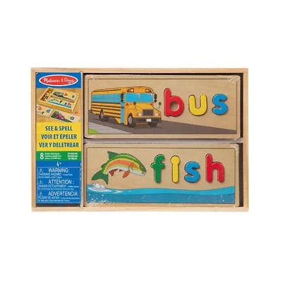 Melissa & Doug See & Spell Wooden Educational Toy With 8 Double-Sided Spelling Boards and 64 Letters