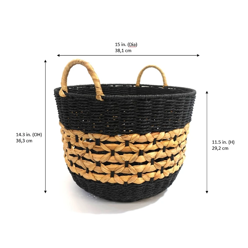 Hometrends Woven Paper & Water Hyacinth Storage Basket, Large, Handles