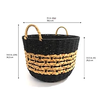 Hometrends Woven Paper & Water Hyacinth Storage Basket, Large, Handles