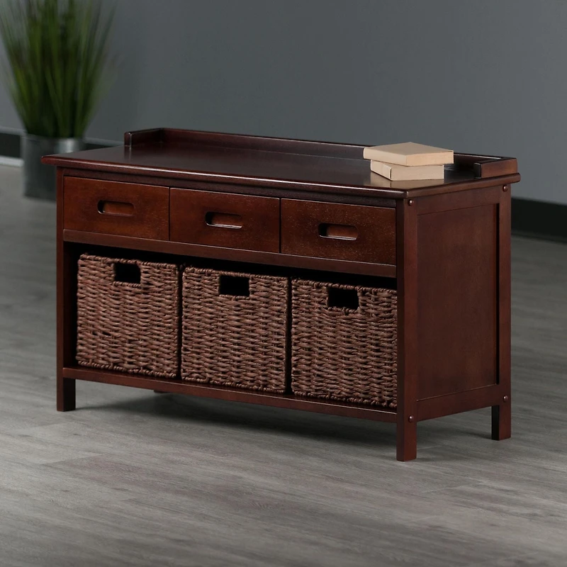 Banc de rangement Adriana 4pc avec paniers en noyer