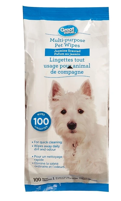 Lingettes pour animaux de compagnie de Great Value Paq. de 100