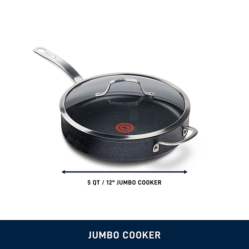 T-fal Stone Shield 5 Qt / 11.8" Jumbo Cooker with DefenseShield™ Technology, 6-Multilayer construction, robust stone texture, dishwasher and oven-safe