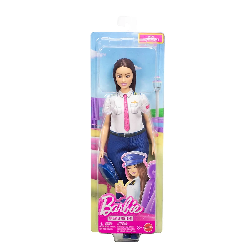 Barbie Careers Pilot Doll & Accessory, Fashion Doll Wearing Removable Uniform & Shoes with Hat