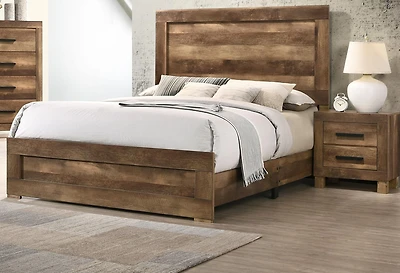Lit plateforme K-Living Caliban très grand lit au fini brun rustique
