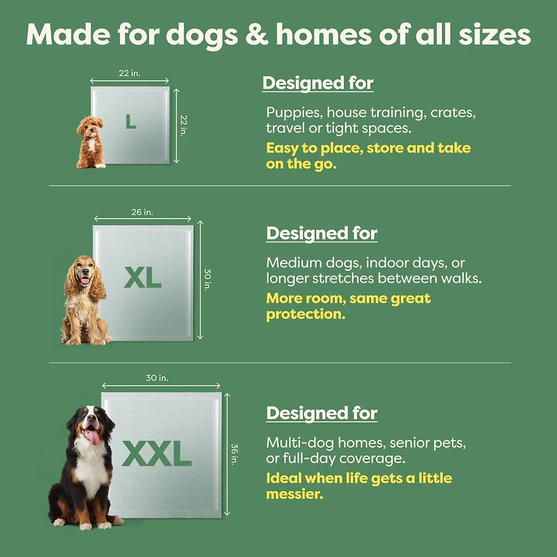 Tapis de propreté antifuite Earth Rated pour chiens et chiots, absorption 2X plus rapide*, non parfumés, L, 56 x 56 cm, paq. de 10