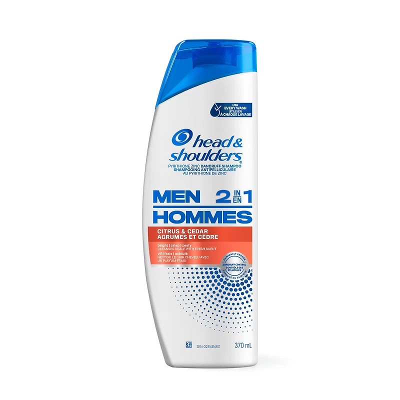 Shampooing et revitalisant antipelliculaire 2 en 1 Head and Shoulders pour hommes, traitement antipelliculaire, Agrumes et cèdre pour un usage quotidien, sans parabènes 370 ml