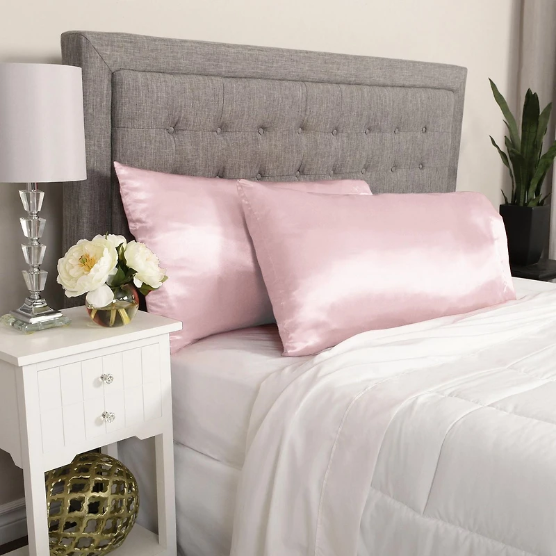 2-Pack Queen Satin Pillowcases, Pink