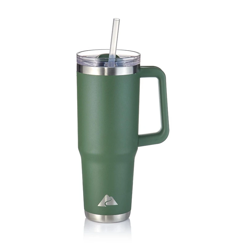 Ozark Trail 40 OZ Stainless Steel Tumbler with handle, Straw, Double-walled