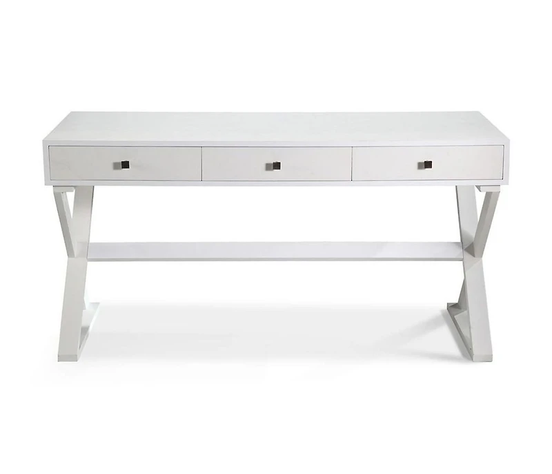 Willow Desk in White, MDF Desk, White Desk with Drawers, White Matte Desk, White Desk with Wood Legs, White X-Base Desk, Living Room Desk, Office Desk, Bedroom Desk