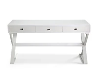 Willow Desk in White, MDF Desk, White Desk with Drawers, White Matte Desk, White Desk with Wood Legs, White X-Base Desk, Living Room Desk, Office Desk, Bedroom Desk