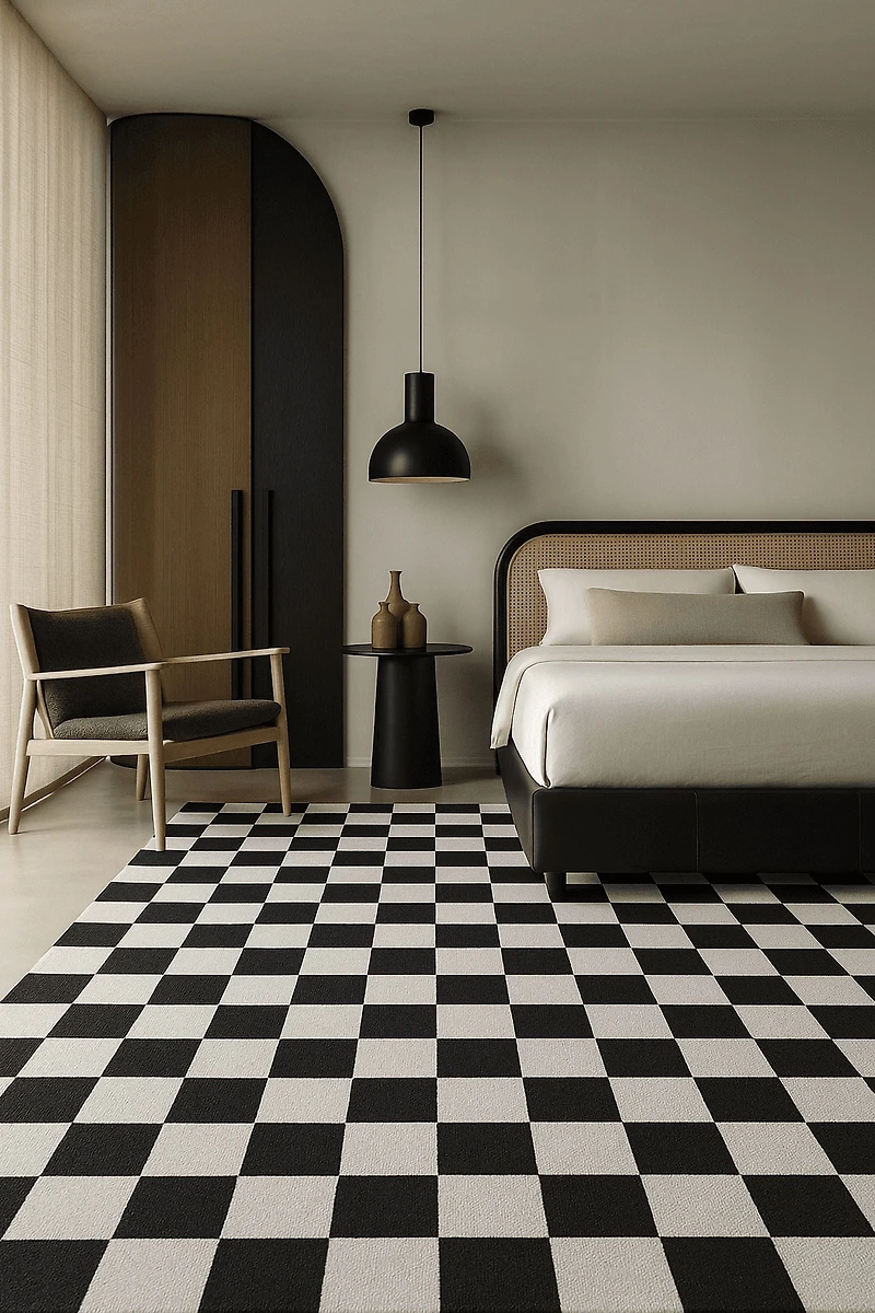Tapis de surface Géométrique Rug Branch Metro Checkered Noir 5' x 8' (Taille exacte: 5'3" x 7'7") Noir Contemporain - Living Room, Bedroom, Dining Room, and Kitchen