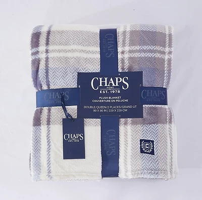COUVERTURE EN PELUCHE A CARREAUX CHAPS IMPRIMEE, 90 X 90