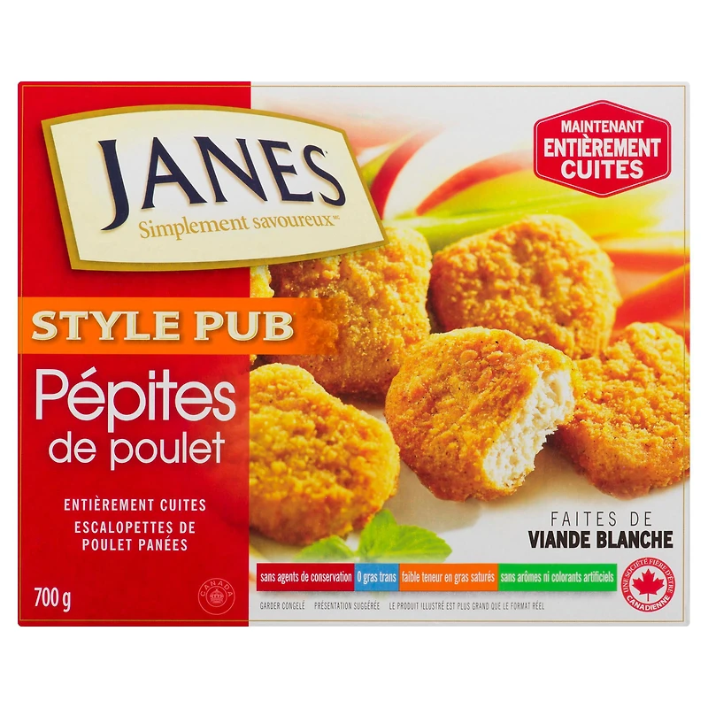 Pépites d’escalopettes de poulet panées de style pub Janes 700g
