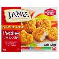 Pépites d’escalopettes de poulet panées de style pub Janes 700g