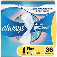 Always Infinity with FlexFoam Pads for Women, Size 1, Regular Absorbency, with Wings, Unscented