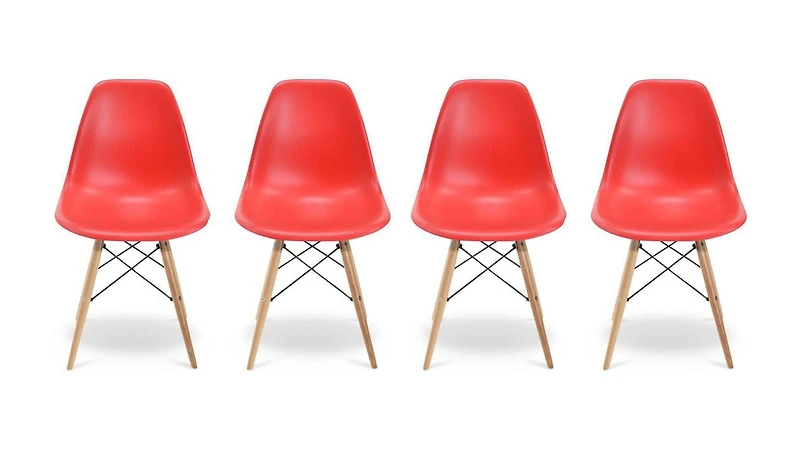 Ensemble de 4 chaises Eiffel pour adultes de couleur rouge et pieds en bois