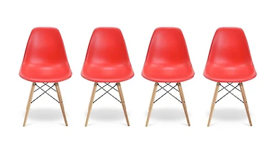 Ensemble de 4 chaises Eiffel pour adultes de couleur rouge et pieds en bois