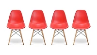 Ensemble de 4 chaises Eiffel pour adultes de couleur rouge et pieds en bois