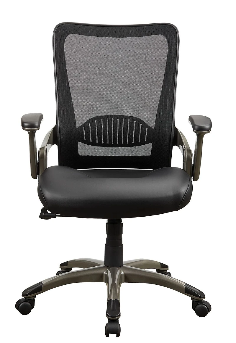 Work Smart Black Screen Back Chair with Faux Leather Seat And Titanium Base