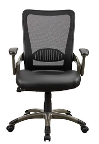 Work Smart Black Screen Back Chair with Faux Leather Seat And Titanium Base
