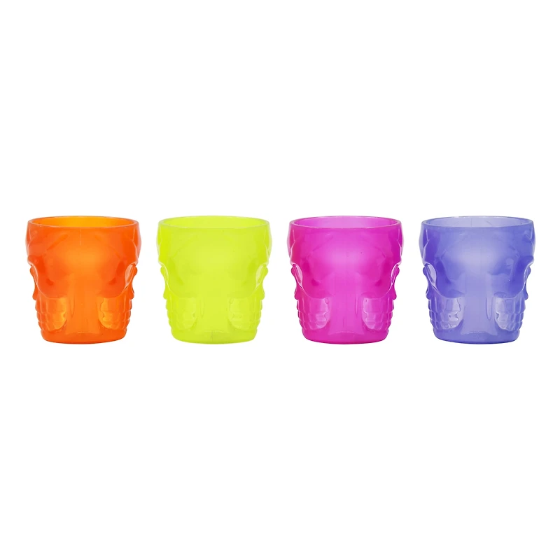 Halloween Plastic 4 Pack Skull Decorative Shot Glasses, Multi-Color, Partywares, by Way to Celebrate
