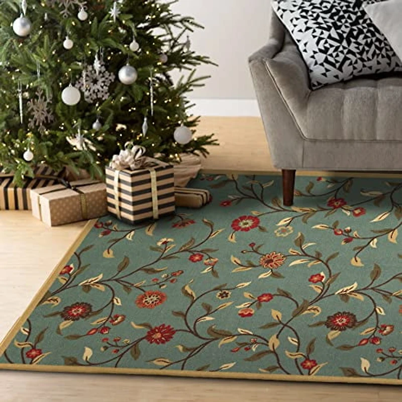 Tapis contemporain à motif de feuilles et à sous-couche en caoutchouc de la collection Ottohome
