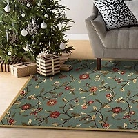 Tapis contemporain à motif de feuilles et à sous-couche en caoutchouc de la collection Ottohome
