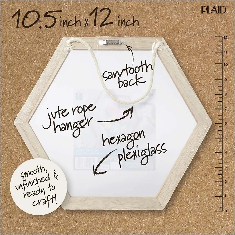 Plaid Unfinished Wood Surfaces Hexagon Plexiglass Panel, 10.39" x 12" x .75", Hexagon Plexiglass Panel