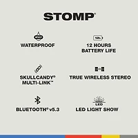 Skullcandy Stomp Waterproof USB Charge Out LED Lighting Wireless Bluetooth Portable Speaker, Black, STOMP XT