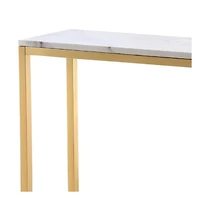 Boca Console with faux marble top and a stainless steel base in gold