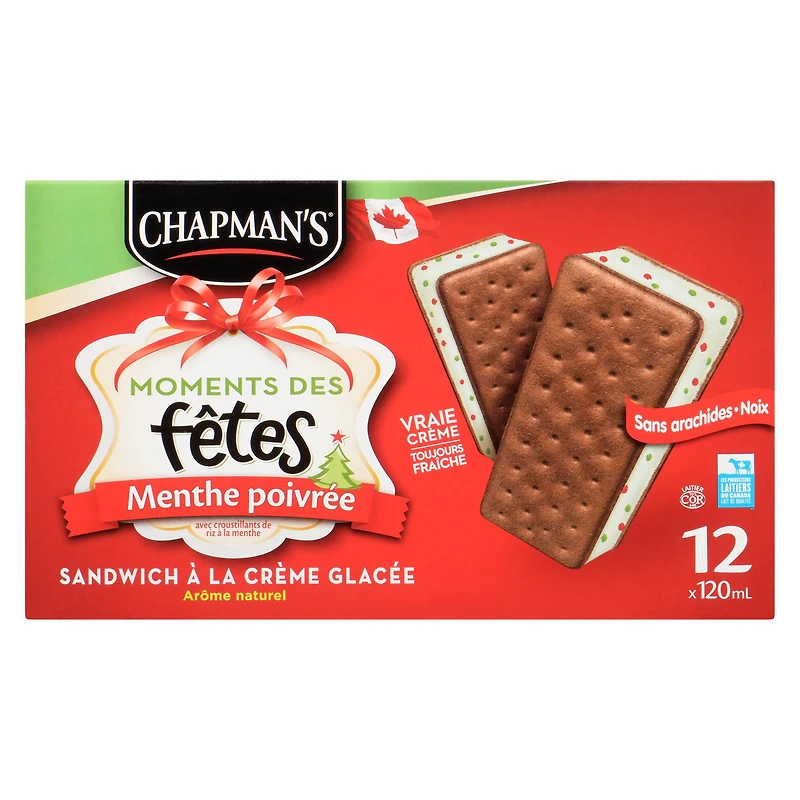 Chapman's Moments des Fêtes sandwich de crème glacée à la menthe poivrée in a Box 12 x 120 ml