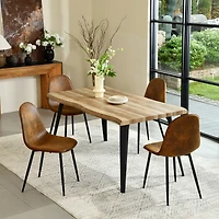 Homy Casa Modern Industrial 5-Piece Dining Set for 4, Faux Wooden Walnut Live Edge Table with 4 Armless Chairs, Brown Fuax Suede