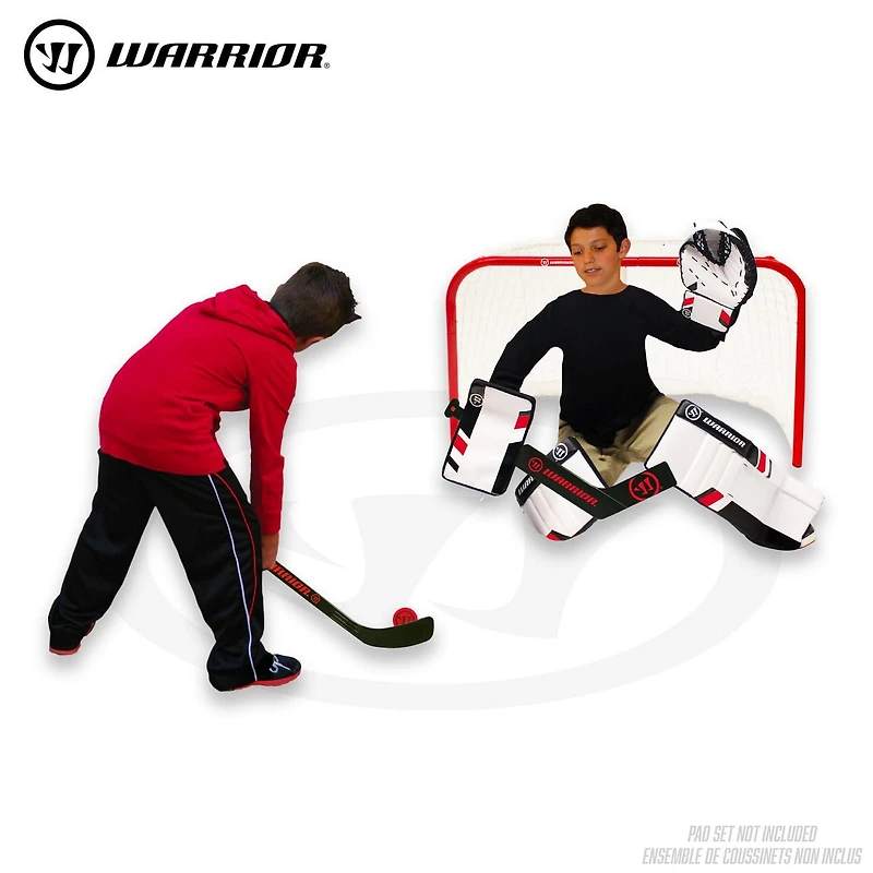 Warrior 31" Mini Pro-Style Hockey Goal Combo Set - Metal 31" Net, 2 Mini Player Sticks, 1 Mini Goalie Stick and 1 Mini Hockey Ball