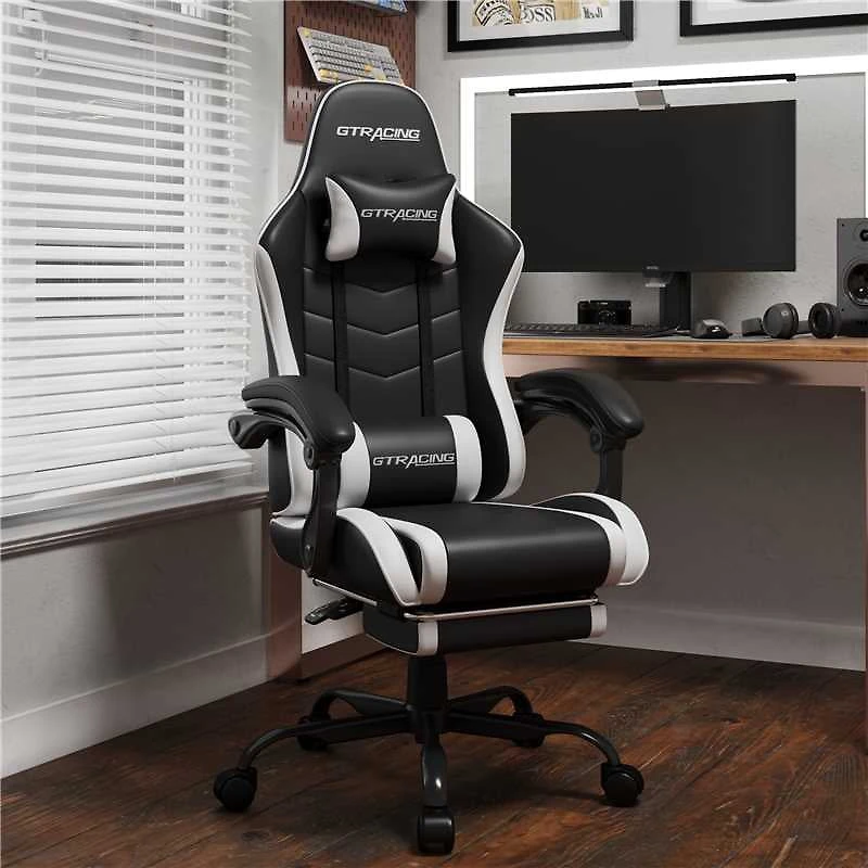GTRACING GTWD-200 Ergonomic Gaming Chair with Adjustable Pillows and Footrest, Gaming chair with retractable footrest