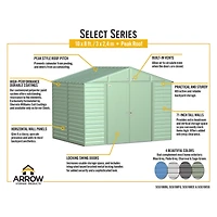 Arrow Select 10 x 8 x 8 ft Flute Grey Steel Storage Shed