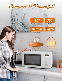 COMMERCIAL CHEF 0.7 Cubic Foot Microwave with 10 Power Levels, Small Microwave with Pull Handle, 700W Countertop Microwave up to 99 Minute Timer and Digital Display, White