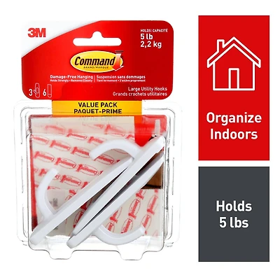Crochets utilitaires Command(MC) 17001C-VP, Moyen, Paquet-Prime 6 Crochet, 12 Bandes, 3 livre