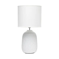 Simple Designs 20.4" Tall Traditional Ceramic Purled Texture Bedside Table Desk Lamp with Fabric Drum Shade for Home Decor, Bedroom, Living Room, Entryway, Office